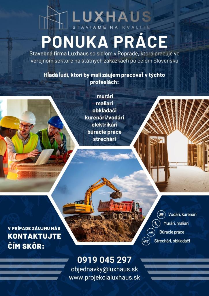 Ponuka práce - Stavebná firma Luxhaus 