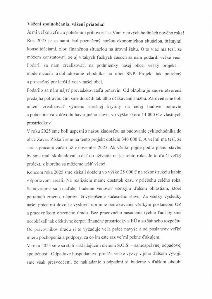 Novoročný príhovor starostu obce -1 str.