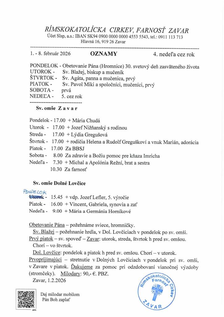 Farské oznamy 1.-8. február 2026